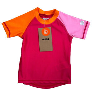 Reima Rash Guard Swim Top Baby Girl 9-12 Month Pink Orange Short Sleeve UPF50